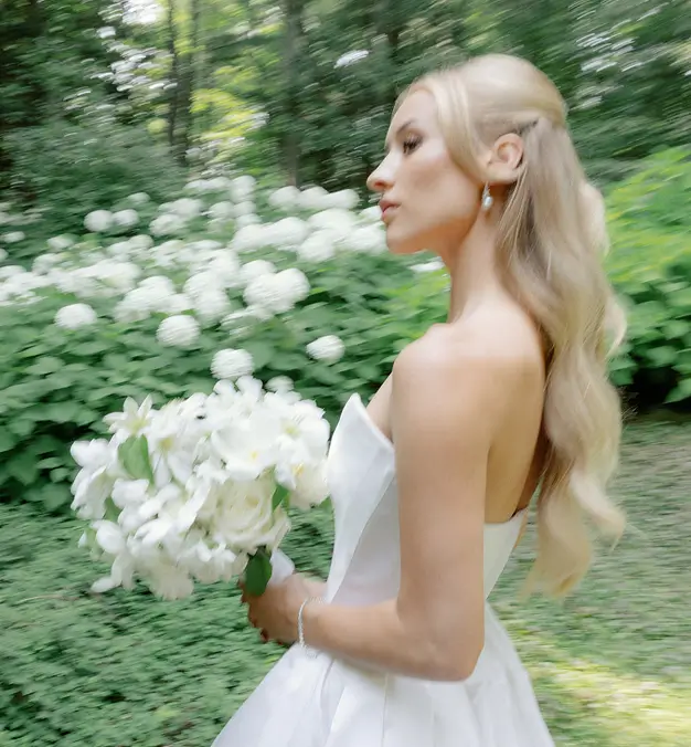 Bride with long wavy hair